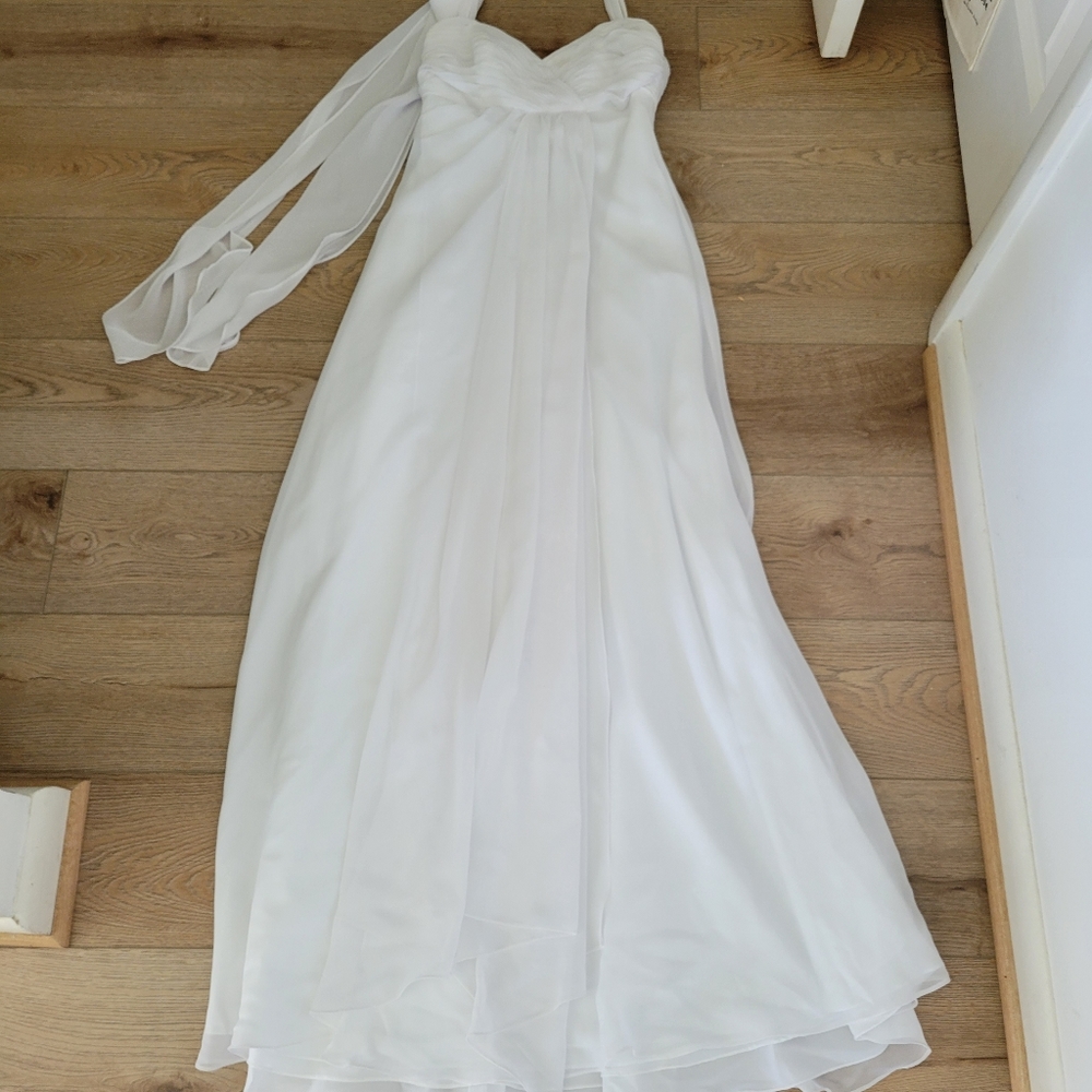 2 pieces!Women's long flowey white dress with separate bra slip